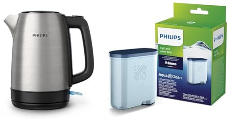 Philips Daily Collection Metall-Wasserkocher-Feder-Deckel & Philips AquaClean Kalk- en Waterfilter voor Espressomachine - Voor Kwaliteitskoffie & Intens Aroma
