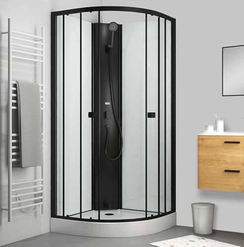 Marwell Ducha completa Prime Style – Cabina de ducha negro/blanco 85 x 85 x 198 – ducha lista con plato de ducha y grifo – ducha con marco de aluminio – ducha de cristal diseño moderno