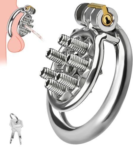 SXOVO Chastity Cage in Acciaio Inossidabile Gabbia castità Piatta con 7 Viti Sex Toys Uomo per Feticisti degli Schiavi Bondage Estremo Castità del Pene BDSM Toys Sessuali per Uomini (L)