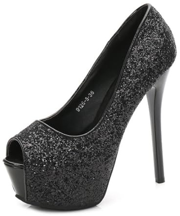 Scarpe con Tacco E Plateau con Paillettes Tacco A Spillo Peep Toe Pumps Sandali 10/12/14cm Abiti da Festa Scarpe da Sposa (Argento 12CM,36)