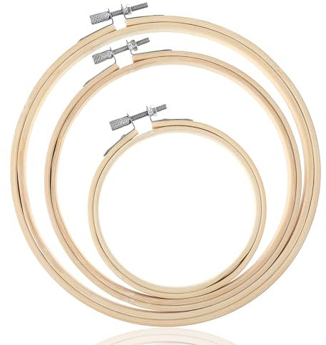 3 Stück Stickrahmen, 10,2 cm, 1,5 cm, 17,8 cm, rund, Bambus, verstellbarer Rahmen, Kreisring für Stickerei, Kreis, Kreuzstich-Zubehör