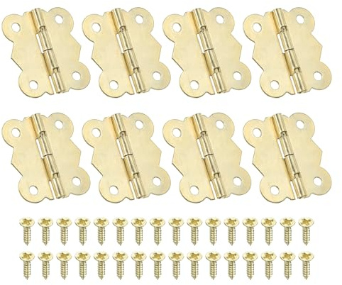 PATIKIL Bisagras Pequeñas para Cajas de Joyería de 1-1/4, Paquete de 8 Bisagras de Mariposa Mini de 180 grados para Cajas de Joyería con 32 Tornillos para Gabinete, Dorado | 180 grados Mini Bisagras de Mariposa para Cajas de Joyas con 32 Tornillos para Armarios de Madera Cajones Carpintería