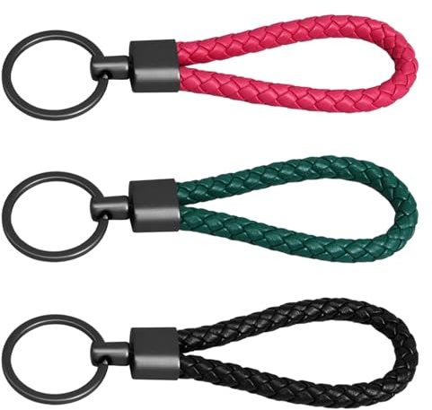Alicer Lot de 3 porte-clés tressés en cuir synthétique - Pour le travail, les clés de voiture, la bouteille, le camping, la randonnée, 3 couleurs, taille unique