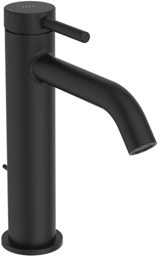 Ideal Standard BD847XG Ceraline Nuovo Waschtischarmatur mit Ablauf, Bad-Wasserhahn mit Auslauf, Mischbatterie Waschbecken, Wassersparend, Schwarz (Silk Black)