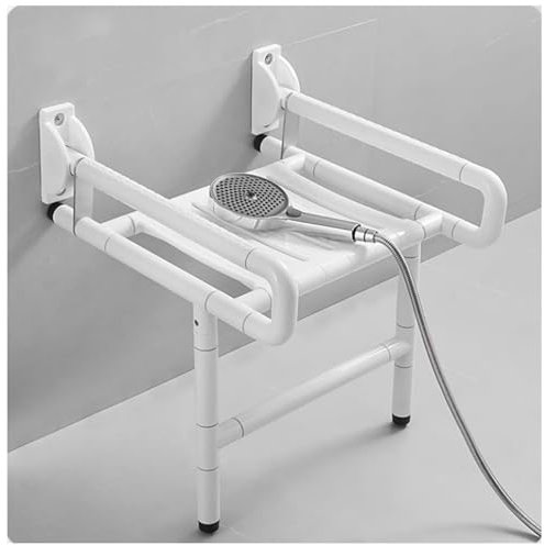 WYJAKPY Siège de douche pliant mural, tabouret de sécurité avec bras, banc de bain peu encombrant, acier inoxydable, blanc