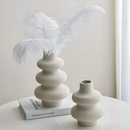 AY YELDIZ, Lot de 2 Vases Décoratifs en Céramique – Style Scandinave Minimaliste – Vase Beige Moderne pour Salon, Table ou Déco Maison