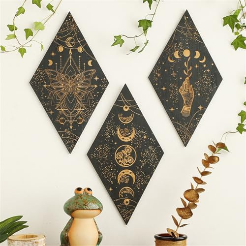 champracer Mondphasen Wanddeko Boho Holz Mandala Wand Deko Wanddekoration Kunstdekoration Wandbehang für Wohnzimmer Schlafzimmer Büro Bauernhaus