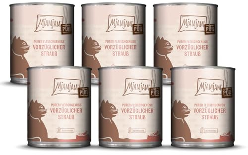 MjAMjAM – Premium Nassfutter für Katzen - Purer Fleischgenuss – vorzüglicher Strauß pur, 6er Pack (6 x 800g), getreidefrei mit extra viel Fleisch