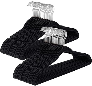 Baroni Home Grucce Velluto 50 pezzi, Grucce Appendiabiti 44,5 cm, Salvaspazio con Superfice Antiscivolo Design, Capacità di Carico Elevata, per Cappotti Camicie Vestiti, Nero