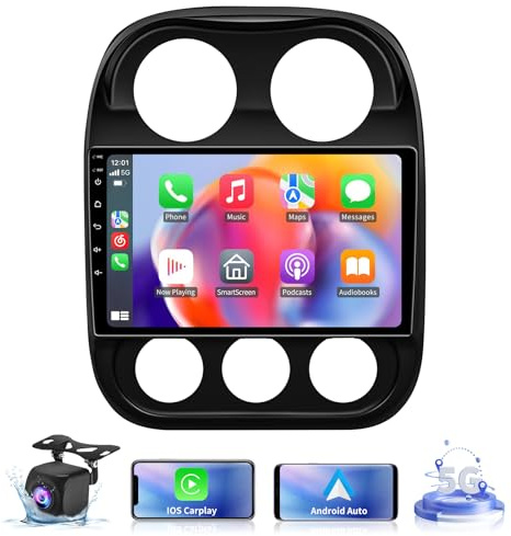 5GWiFi Upgrade Car Stereo Radio for Jeep Compass Patriot 2010 2012 2013 2014 2015 2016- Wireless Carplay and Android Auto GPS Navigation - 4GB+32GB 10.2 inch Touchscreen Bluetooth RDS FM SWC