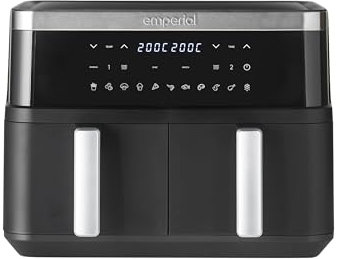 Emperial 9L Dual Air Fryer, Uses No Oil, Air Fry, Roast, Bake, Reheat, Dehydrate, 2 Drawers, Sync Cook & Finish, Cooks 6-8 Portions,11 Pre-Set Cooking Programs, Non-Stick, Dishwasher Safe Baskets