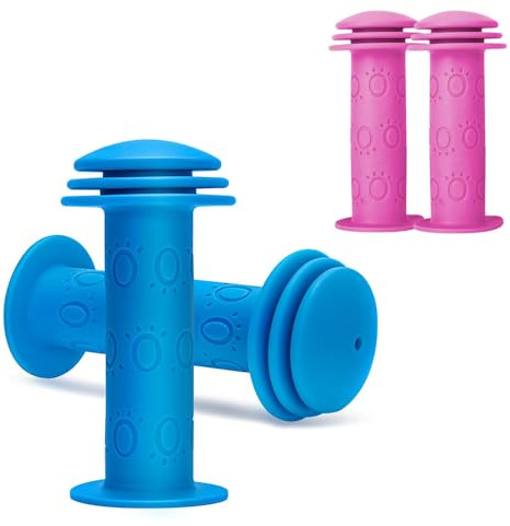 Voarge Puños de bicicleta para niños, 22 mm, goma antideslizante, mango de 105 mm, extremo de seguridad para bicicleta infantil, scooter, triciclo y bicicleta (azul)