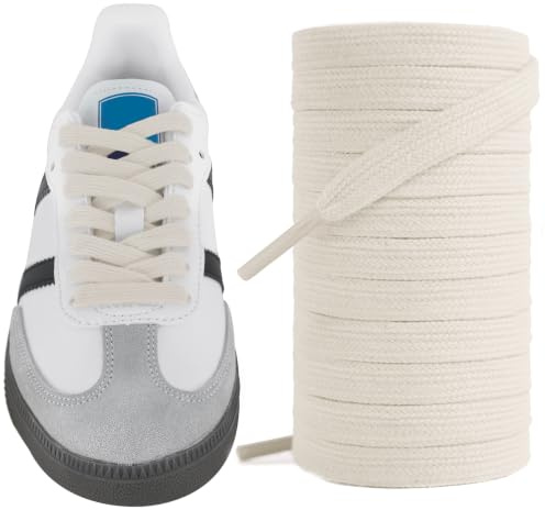UamGlsob 8 mm breda platta skosnören för Samba OG/ADV/LT sneakers, mjuka tjocka bomullstyga långa skosnören för sport, löpning och campusskor, BEIgE, 47/120cm