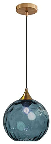 MZStech Globo in vetro Blu scuro da 20 cm Lampada a sospensione con base in bronzo dorato e sfera in vetro Lampada da soffitto sospesa per isola cucina Sala da pranzo e comodino (Blu scuro)
