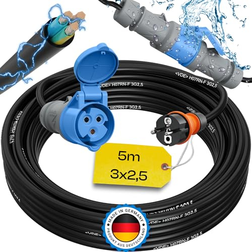 maxgo 5m Camping Adapter Schuko auf CEE 230v 16a 3x2,5 H07RN-F Stromadapter Stromkabel Landstromanschluss Adapterkabel Verlängerungskabel Kabel Wohnmobil Schukostecker Mennekes Campingkupplung