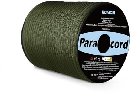 Romon Paracord 4mm, Paracord 550 Nylon Corde Paracadutismo 9 Fili Rope, Corda Campeggio Corda Arrampicata, Corda da Paracadute Corda Tattica per Sopravvivenza, Attività All'aperto, Verde Militare 50m