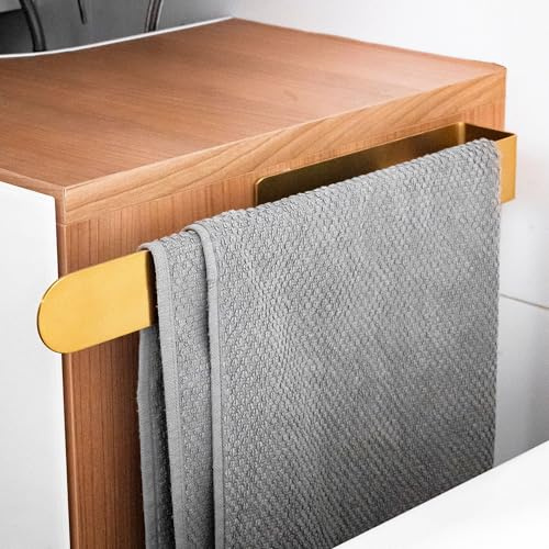 ELMOWO - Premium Edelstahl Handtuchhalter ohne Bohren selbstklebend inkl. Spezialkleber (extrem sicherer Halt) - Handtuchstange zur Wandmontage - Moderne Handtuchhalterung für Bad oder Gäste-WC (gold)