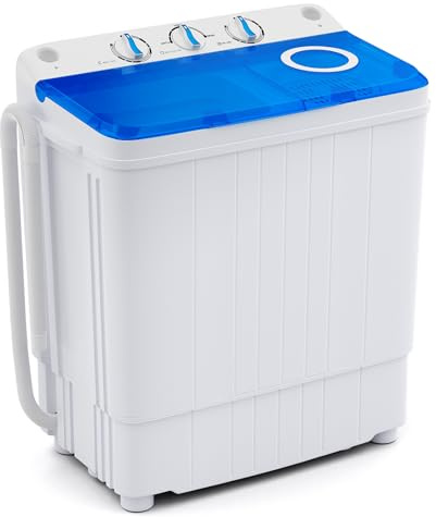 Giantex Portable Washing Machine, 17.6lbs Compact Washer Spinner Combo with Pump Drain, Twin Tub 11lbs Wash & 6.6lbs Spin, Lavadoras Portatiles for Apartment RV Dorm College (White & Blue)
