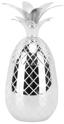 Cocktailgläser,Ananasbecher mit Deckel 500ml 304 Edelstahl Trinkgläser wiederverwendbar leicht zu reinigen Becher Becher, für Bar Party,Haus, Bar,Barbecue (Silver)