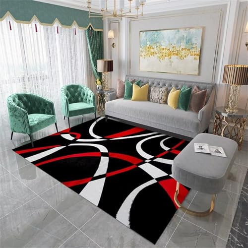 RUGMRZ Teppich Bürostuhl Geeignet Boden Balkon verschleißfeste Klassische Schwarze und rote Kurvendekoration kann angepasst Werden Bettumrandung Vorleger 90X190cm