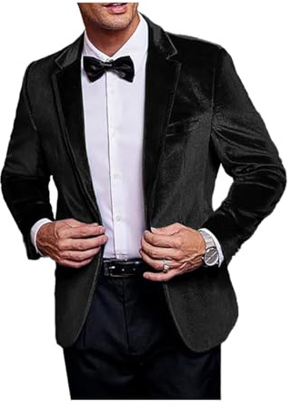 Blazer da uomo in velluto slim fit giacca in velluto un bottone blazer tinta unita smoking blazer matrimonio ballo cena, Nero , 58