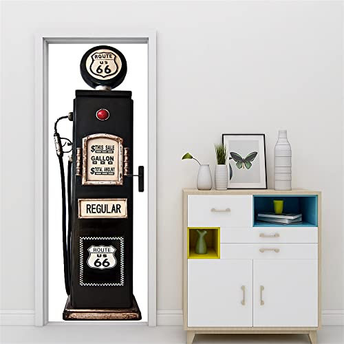 3D Türtapete Türaufkleber Selbstklebend 80x200 Türfolie Poster Fototapete Türbilder Türtattoos Wasserdichte Tür Stickers für Kinderzimmer Wohnzimmer Badezimmer Oldtimer-Tankstelle