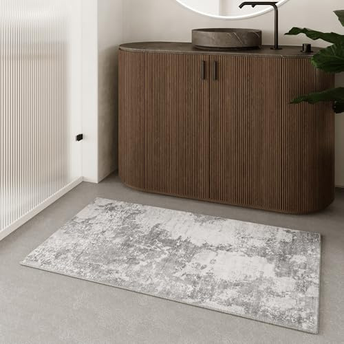 Wecon Home Samu Badteppich, 80 x 150 cm, Greige | waschbarer und rutschfester Badezimmerteppich im Vintage Design, moderne Eleganz und bester Komfort für dein Bad