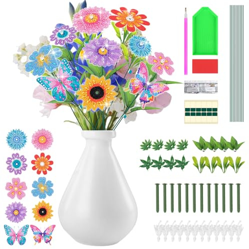 Zoyomax 10 Stück Diamond Painting Schmetterling und Blumen, Blumen Basteln Diamond Painting Erwachsene Blumenstrauß Kreativ Geburtstagsgeschenk, Gartendekoration für Gärten, Balkon, Fensterbank
