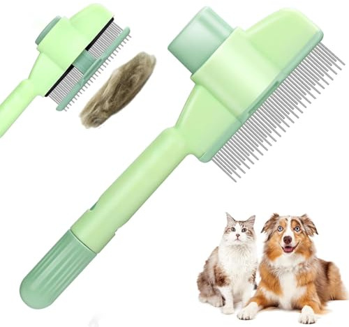 Jadesiegel Selbstreinigende Haustierbürste für Hunde & Katzen | Entfernt Effortlos Knoten, Flöhe & Lose Haare | 1-Knopf Reinigung für Lang- & Kurzhaar (1 Stück)