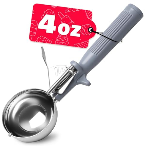 HOMURE H 4 OZ Scoop, Large Ice Cream Scoop with Trigger, #8 Disher, Muffin Scoop, Cookie Scoop for Baking, Grey Handle, for Making Ice Cream Cookie Muffin Cupcake Mashed Potato
