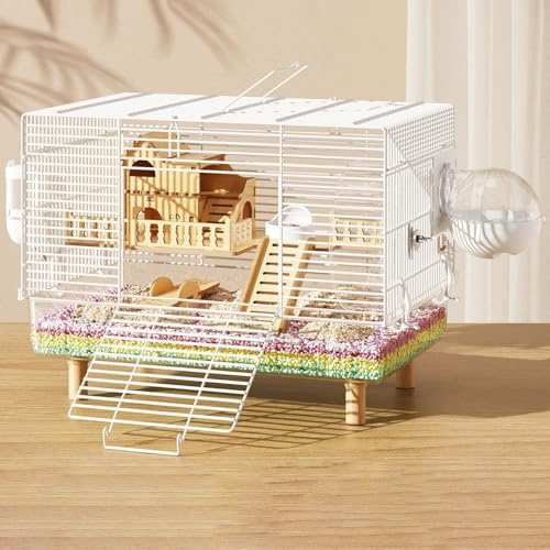 Grande gabbia per piccoli animali con gambe in legno e manico portatile, spazioso habitat per criceti, ratti, gerbilli e porcellini d'India