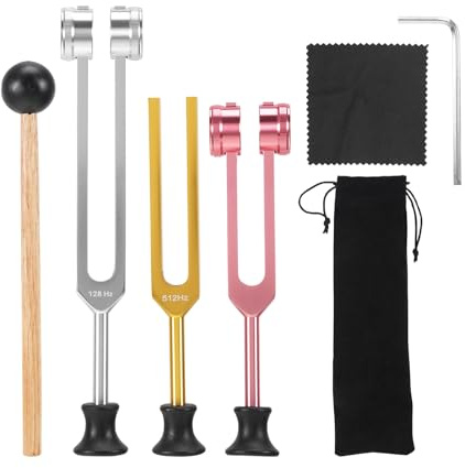 Tuning Forks Kit Alloy 128Hz 256Hz 512Hz for Sound Healing & Meditation | Sound Therapy Tool, Chakra Healing Kit, Rubber Base, Silicone Hammer, Meditation Accessories, Wellness Gift