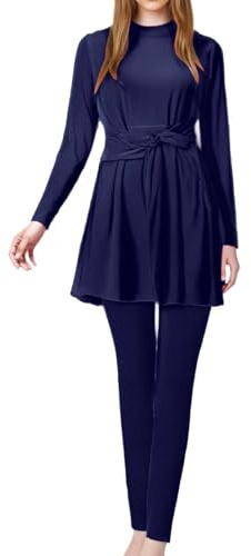 Generisch Burkini Damen Set - Muslimische Badeanzug 3-Teilig mt Hijab & Hoher Taillen Hose Islamischer Schwimmanzug Bademode Muslim Ganzkörper-Badeanzüge Sport Swimwear
