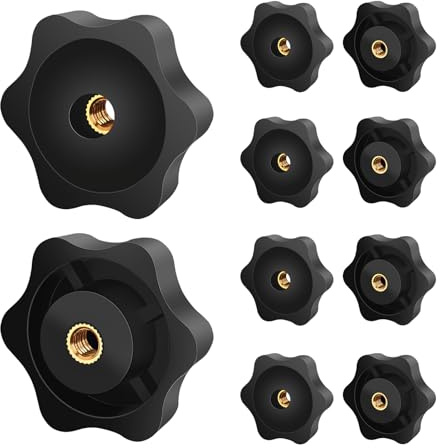 Ezitruz Tuerca con mango de estrella M5, 10 unidades, diámetro exterior de 32 mm, color negro, forma de estrella, tuerca de mariposa, rosca interior de latón para máquinas y equipos, muebles, máquinas