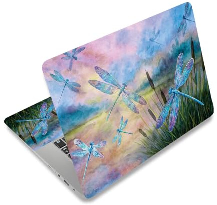 PLIGREAT Dragonfly Laptop Decal Sticker Skin Cover, Landscape Painting Laptop Stickers Skins Decal Fits 12 13 13.3 14 15 Laptops Universal Waterproof Removable Notebook Art Protector