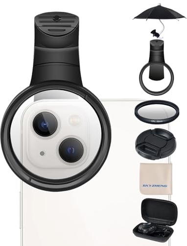 52mm Clip-on CPL Phone Camera Lens Filter Kit,Phone Umbrella for Sun, Compatible with iPhone 15 14 13 12 11 and Other Smartphones