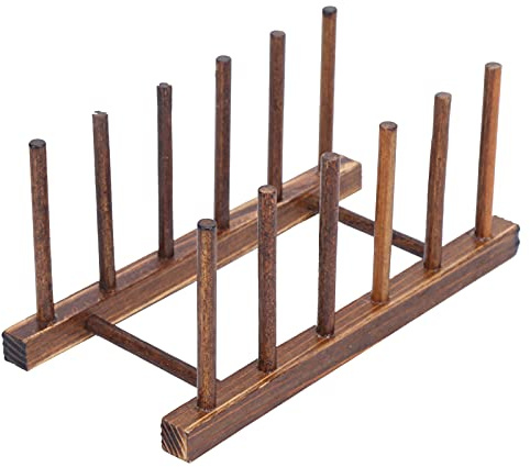 Tomedny Wooden Dish Drying Rack, 2PCS Plate Rack Cabinet Dish Stand Organizer for Kitchen Counter Drainer Storage Holder for Bowl Cup Lid Cutting Board (6)