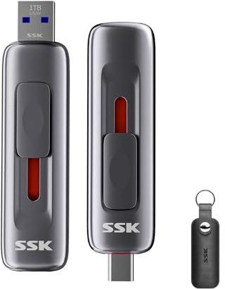 SSK 1TB SSD USB Memory Stick, transfer speeds up to 560 MB/s, with Fast Sliding Dual Flash-Drive Type-c +A USB3.2 Gen2 Solid State Drive for iphone 15/16/17、Android Phone、Laptop、Tablet、TV