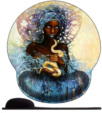 3D Tapis de Souris Ergonomique Gamer avec Repose Poignet, Confort avec Repose- Gaming Mouse Pad pour Ordinateur Portable -La beauté Africaine et Le Serpent