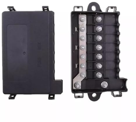 Gettimore Midi-Sicherungskastenhalter für 15 A-250 A Auto, Wohnmobil, Boot, 7 Wege, 32 V, DC, schwarzer Kunststoff