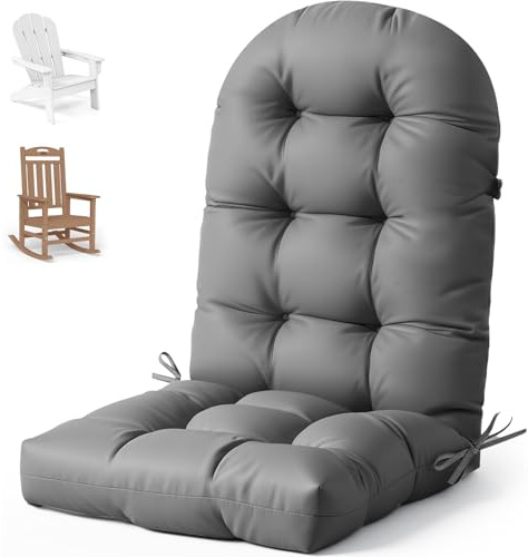 widesmile Adirondack Garden Chair Cushion Waterproof Thicken 110x50x10 cm Patio Chair Cushions for Outdoor Indoor Furniture High Back Seat Pad with Ties for Rocking Chairs, Gray
