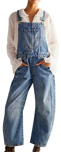 Salopette Donna Jeans Estiva Baggy Tuta Pantaloni Lunghi in Denim Elegante Oversize Pantaloni da Lavoro A Gamba Larga con Spalline Regolabili E Tasche Alla Moda Tinta Unita Per Il Tempo Libero