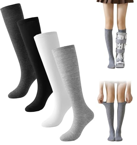 4 Paires Chaussette Haute Femme élastiques Et Respirantes, Coton Chaussettes Hautes, Chaussettes Montantes Coutures Confortables Pour Uniformes, Sport, école, Voyages Et Quotidien