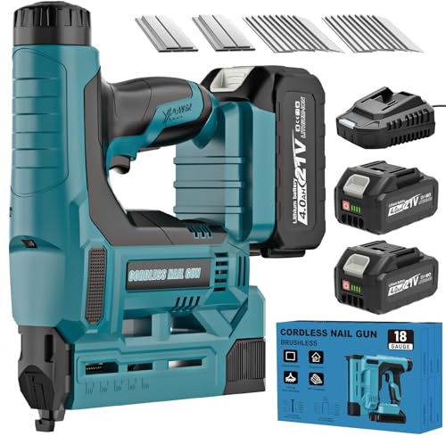 CAMXTOOL Pistolet à clouer sans fil avec 2 batteries de 4,0 Ah, cloueuse électrique 2 en 1 de calibre 18 avec 1000 clous et 1000 agrafes pour bois, tissus d'ameublement et projets de bricolage