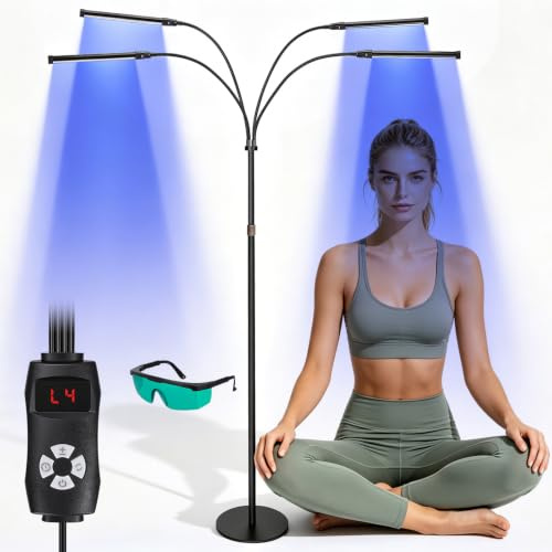 Bräunungslampe 60W Solarium für Zuhause Ganzkörper & Gesichtsbräuner | 4 flexible Köpfe 420 LEDs 360° drehbar 5 Dimmstufen höhenverstellbar 38–160 cm Timer 5–30 Min für Körper