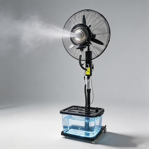 AnYaBinni Ventilatore con Nebulizzatore per Interni ed Esterni con serbatoio da 42L, oscillazione 120°, 3 Velocità, Portatile, Raggio 20 m Ventilatore a Piantana per terrazze e magazzini
