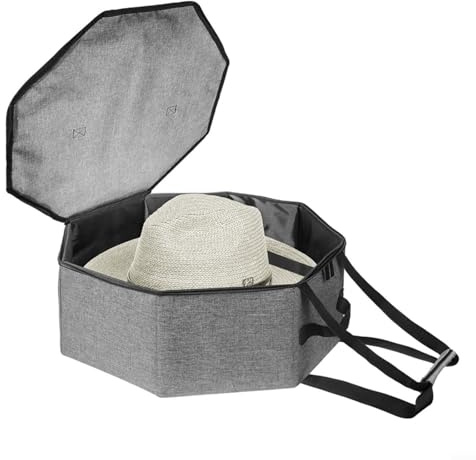 Helilyco Reise-Hutbox, faltbar, 43 x 43 x 18 cm, grauer Aufbewahrungskoffer mit Deckel und Gurt für Cowboyhüte, platzsparender Schrank-Organizer (grau-1)
