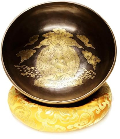 Handstämd Singing Bowl, Tibetansk sångskål Handstämd Mantra Buddha Dual Mallet Sidenkudde