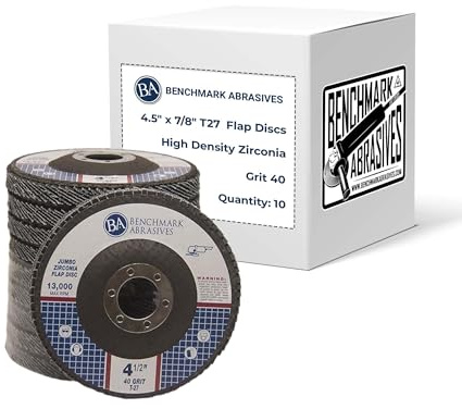 Benchmark Abrasives 4.5 x 7/8 Premium High Density Jumbo Zirconia Type 27 Flap Discs 4 1/2 for Angle Grinder, Sanding Discs, Finishing - Grinding Wheels 4 1/2 inch - (10 Pack) - 40 Grit