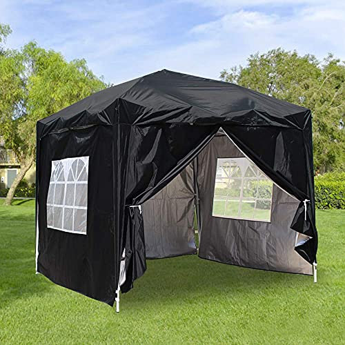 Greenbay 2M x 2M Foldable Pop up Gazebo Sun Protection Event Outdoor Tent With Four Side Panels (Two with Windows) - Black